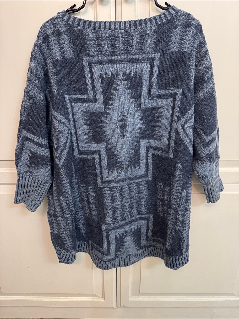 Pendleton Wool Blue Geometric Crewneck Sweater 3/4 sleeve size L-XL - Picture 7 of 7